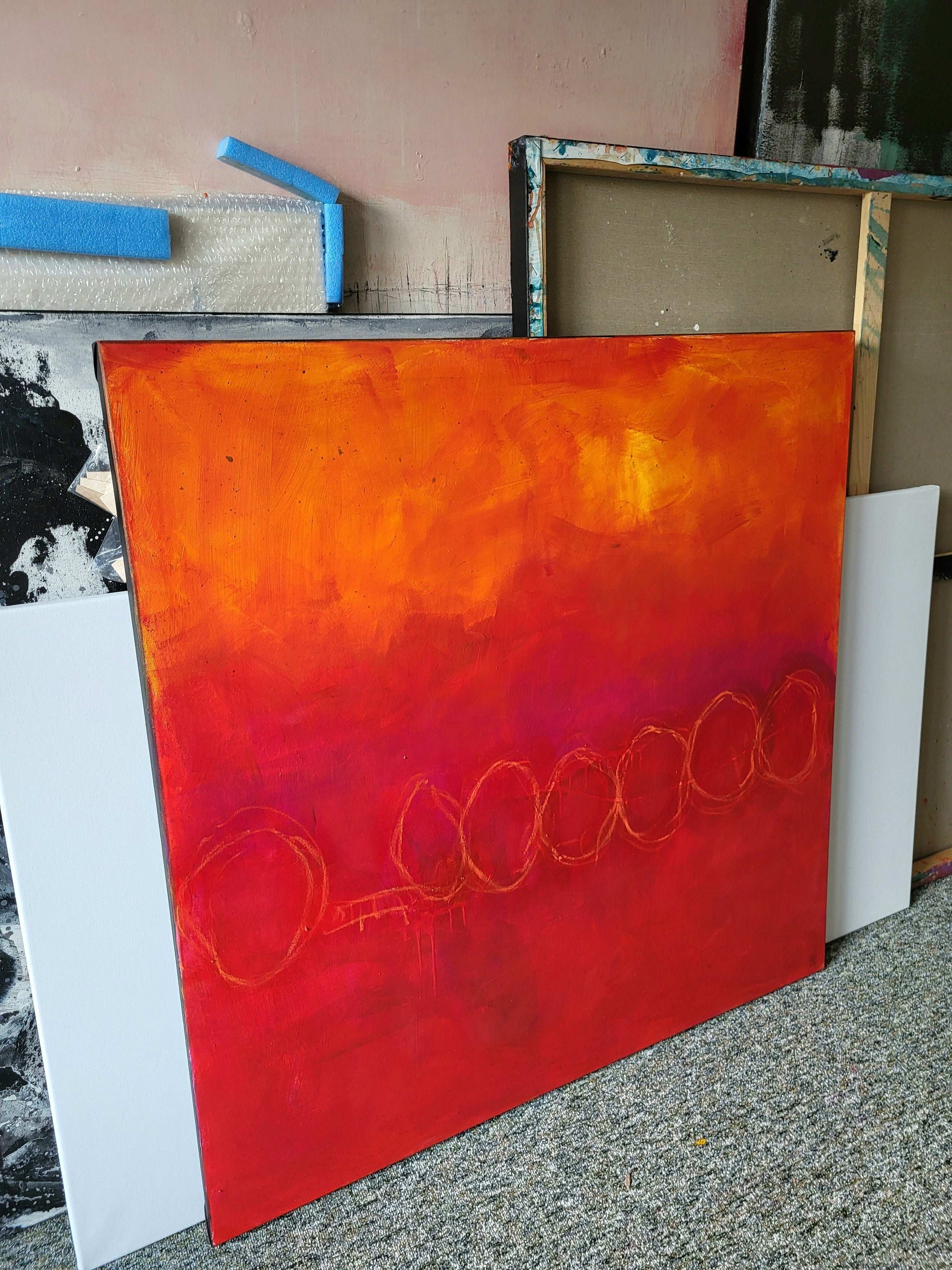 Rotes Bild - Im Fluss der Bewegung – sofort versandbereites Leinwandbild in nan, großes Kunstwerk für moderne Wohnräume