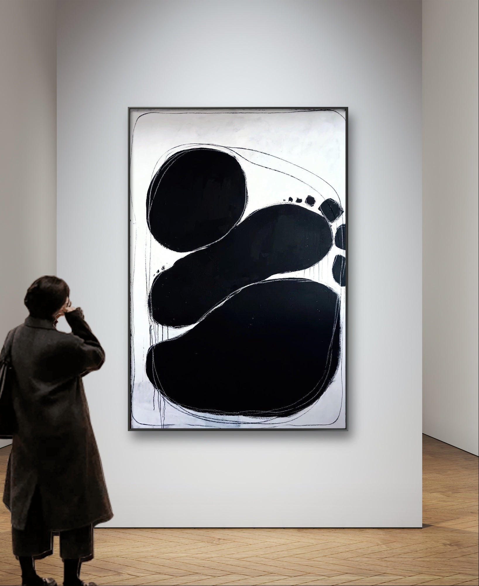 Auftragskunst, abstrakte Bilder, 200 x 135 cm - Schwarzweißes Bild - Immer für Ausgleich sorgen,grosses-schwarzweiss-bild-mit-kreisen, abstrakte Bilder kaufen ,