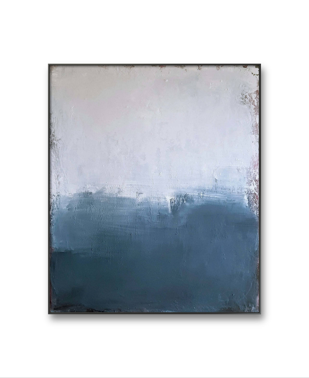 Ein Ausweg – modernes Leinwandbild, Detailansicht Motiv 1.0. Abstraktes Kunstwerk: Das Bild ist in den Farben paynesgrau und weiß gehalten und zeigt zwei farbliche Aufteilungen, die