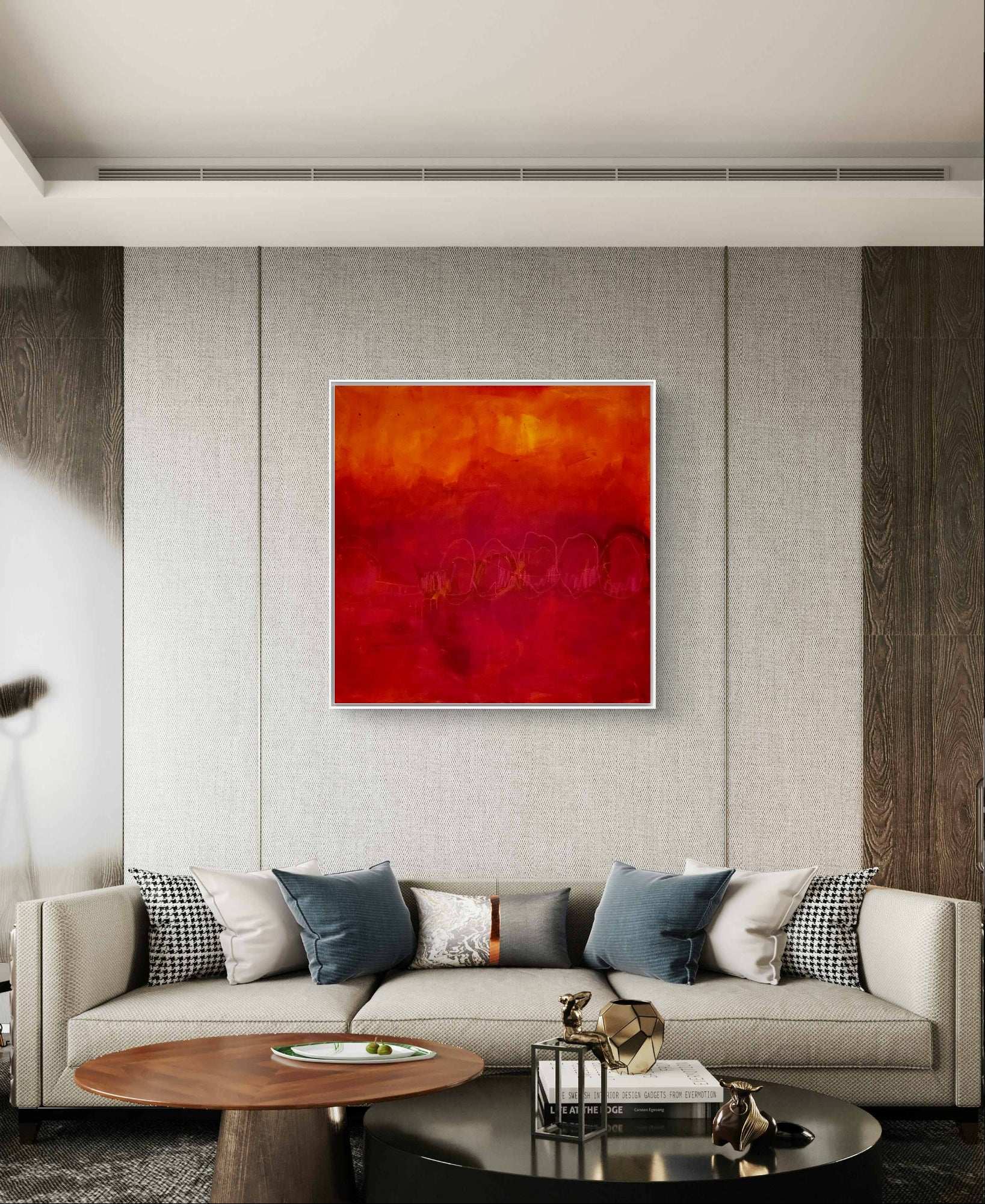 Rotes Bild - Im Fluss der Bewegung – sofort versandbereites Leinwandbild in nan, großes Kunstwerk für moderne Wohnräume