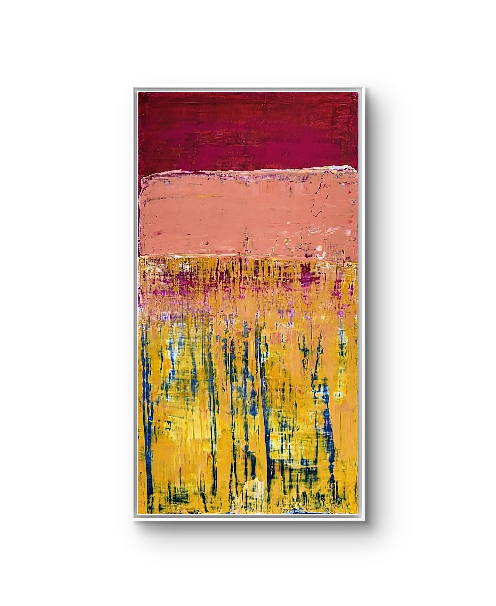 In Farbwelten betten – modernes Leinwandbild, Detailansicht Motiv 1.0. Sanfte Farben und bewegte Struktur – Auftragsmalerei

Dieses gelb-rote Kunstwerk vereint Wärme, Lebendigkeit und harmoni