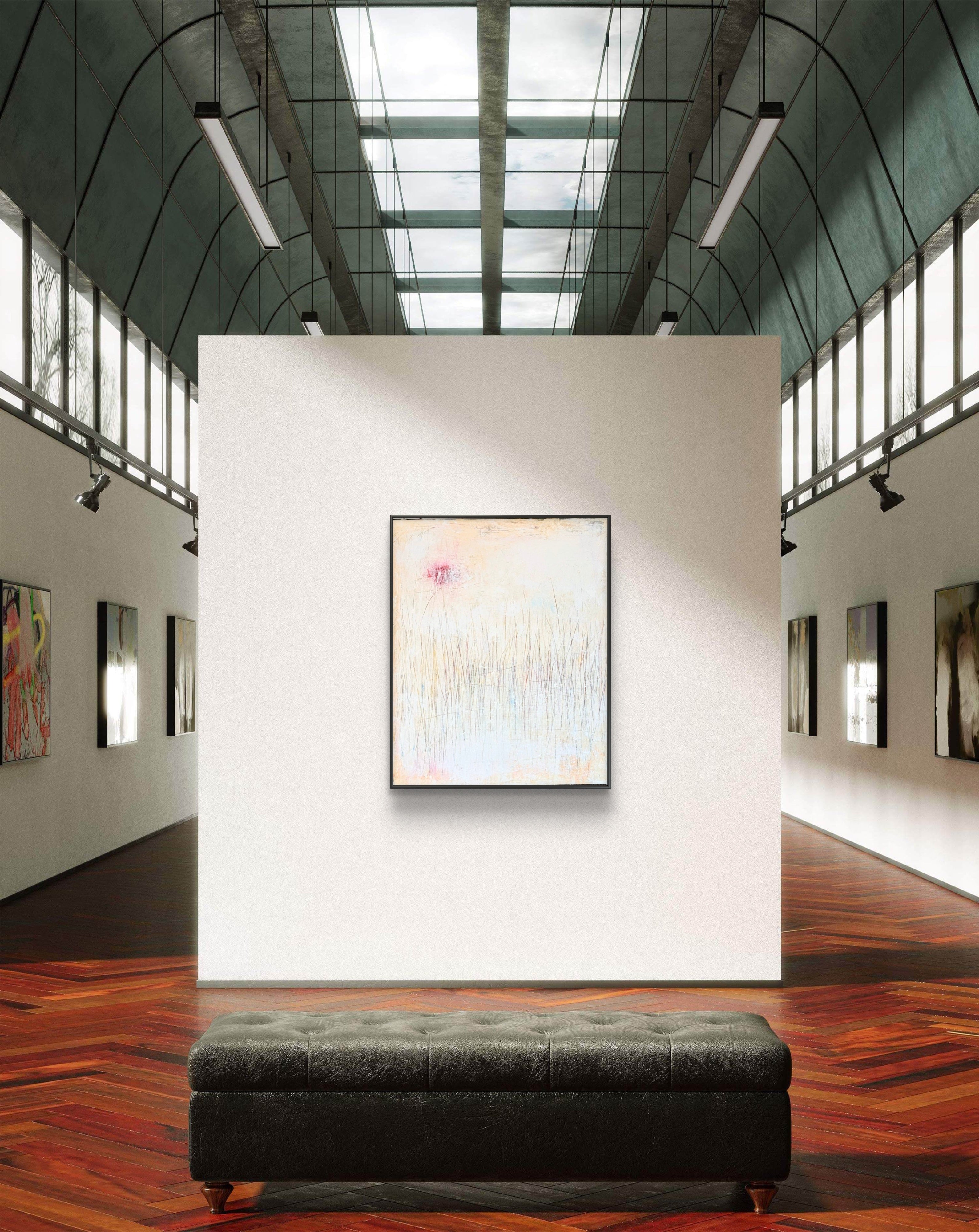 Abstraktes Gemälde – Gedankenregen Creme