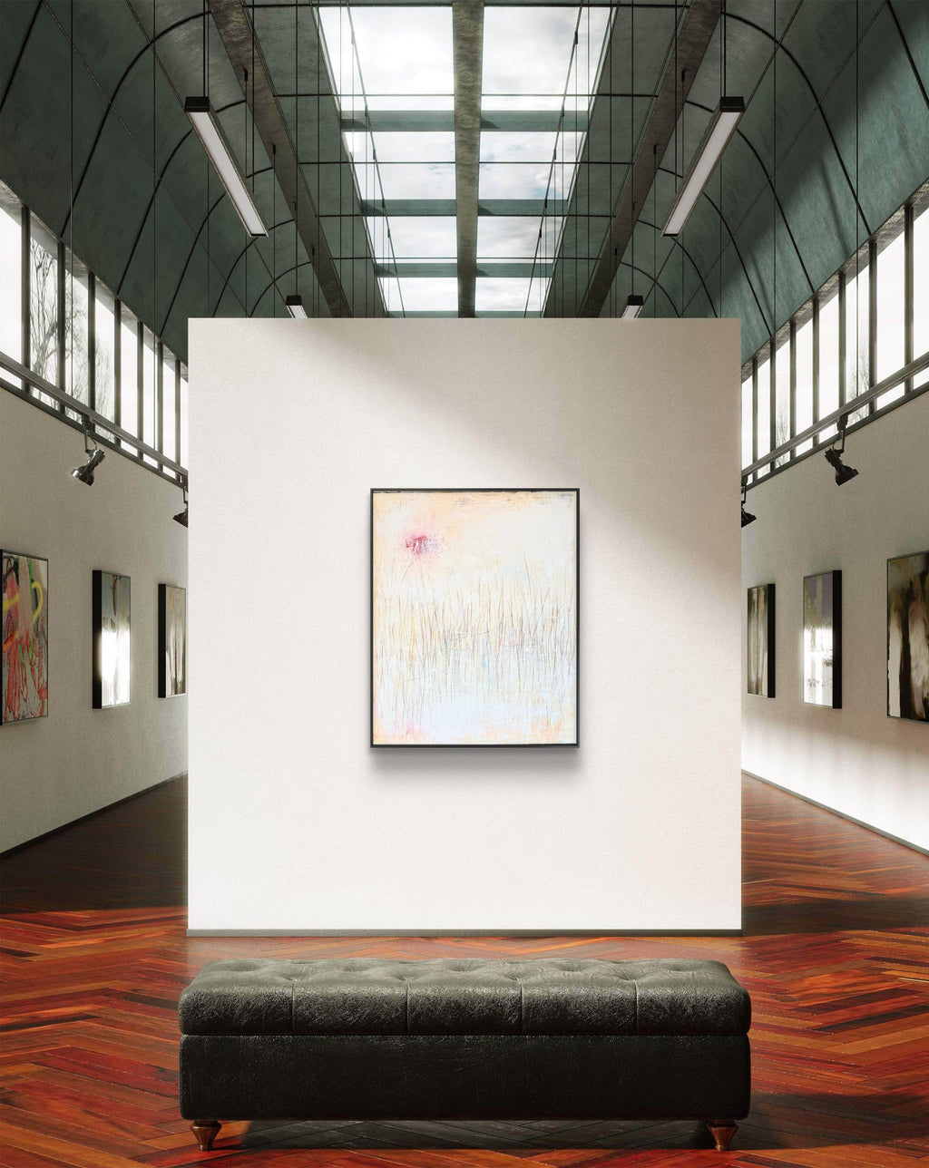 Abstraktes Gemälde – Gedankenregen Creme