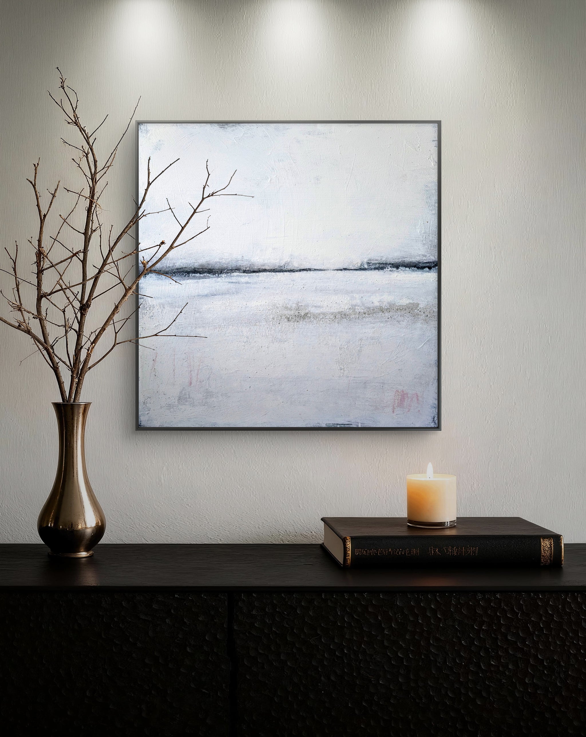 Abstraktes Gemälde – 100 x 100 cm Landgang weiß - Studienreihe – Kunst für hohe Räume und große Wände