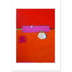 Abstraktes rotes Poster Teatime“ – Abstrakte Wandkunst über Sofa