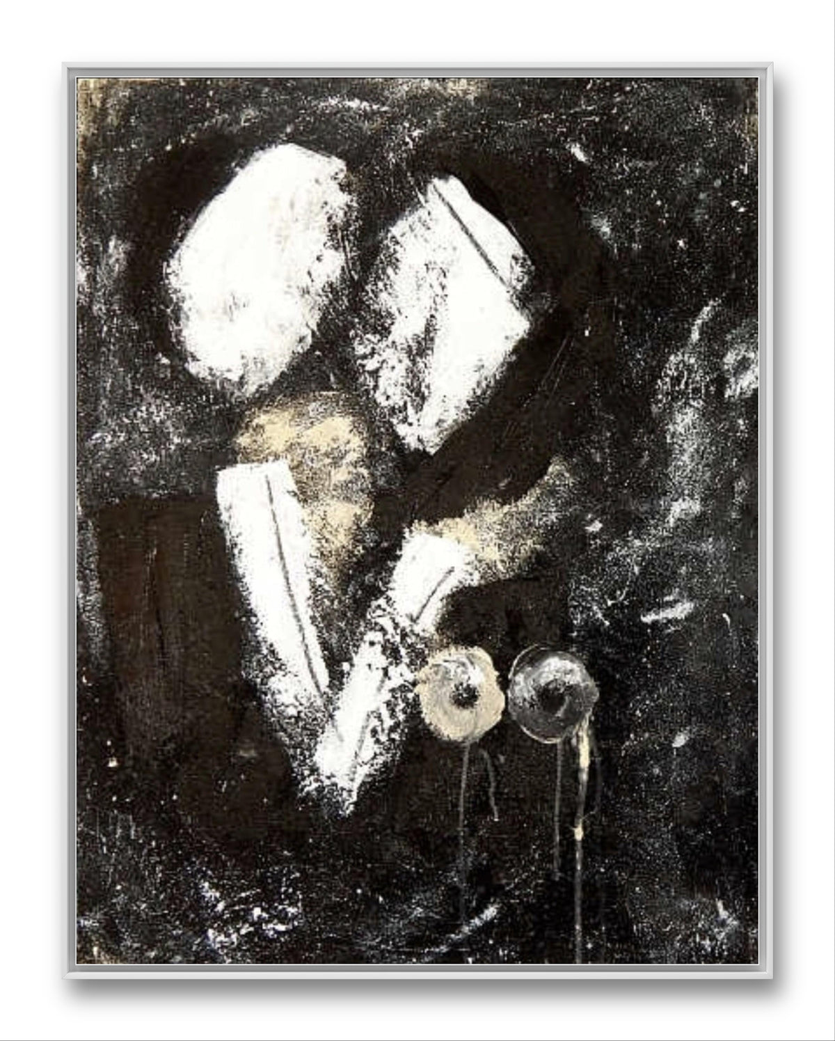 Freundschaft – modernes Leinwandbild, Detailansicht Motiv 1.0. Freundschaft – Ausdruck von Tiefe und Verbundenheit
Ein abstraktes Gemälde in Schwarz, Weiß und Anthrazit, das die Viels