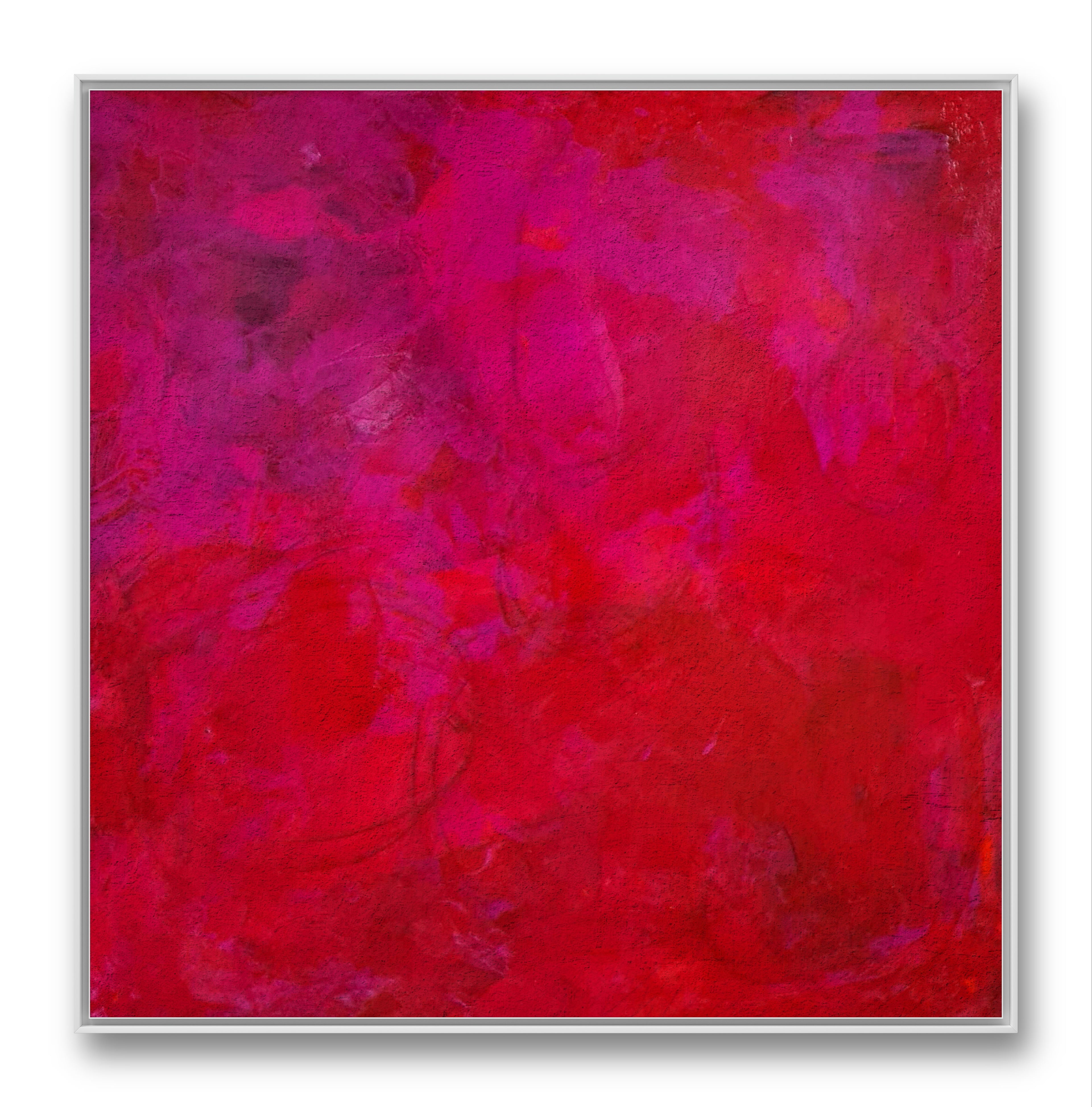 Das Bilderset „Stärke“ von Conny Wachsmann zeigt ein abstraktes Gemälde mit gemischten Rot-, Magenta- und Lilatönen; seine strukturierte, lebendige Oberfläche und der silberne Rand unterstreichen sein einzigartiges Design – ideal für stilvolle Bildersets.