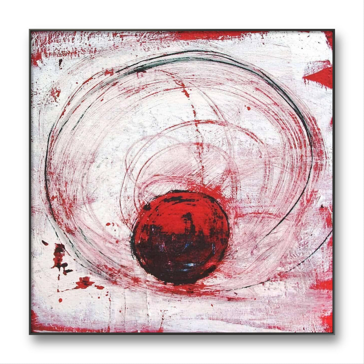 Kreisbild Auftragskunst – modernes Leinwandbild, Detailansicht Motiv 1.0. Kreisbild in Rot und Weiß – Angelehnt an das Bild „Familienrunde“
Dieses Kunstwerk ist inspiriert von meiner Serie „Fami