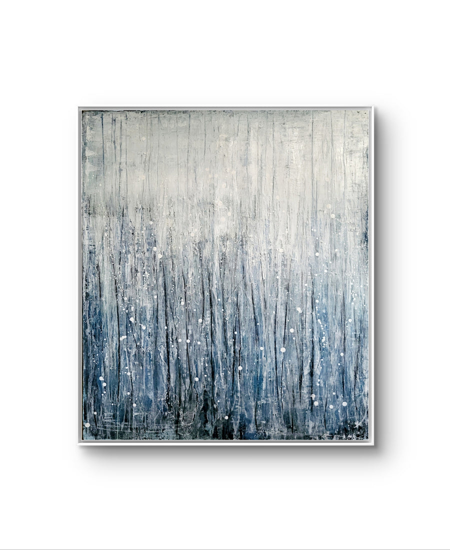Abstraktes Gemälde Blau für Loft – Motivation Blau – 120 X 100 Cm Loft Einzelstück Sofort Verfügbar – Großes Gemälde in modernem Wohnzimmer