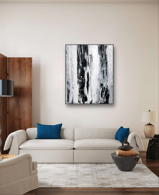 schwarzweiß Bild - Die Schönheit und Magie des Regens auf abstraktem Gemälde,abstrakte große Leinwandbilder abstrakte Bilder kaufen ,
