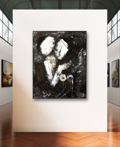 Auftragskunst, abstrakte Bilder, Schwarz-weiße Hommage: Kunstwerk reflektiert die Tiefe menschlicher Beziehungen,schwarzweisse-modernde-gemalde, abstrakte Bilder kaufen ,