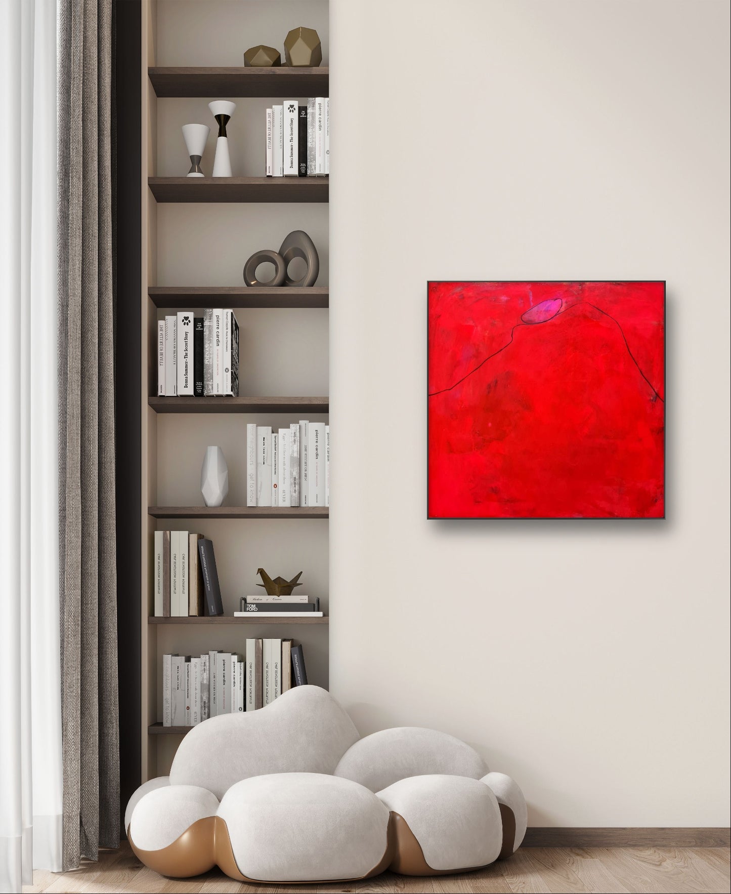 Auftragskunst, abstrakte Bilder, Abstraktes rotes Gemälde als Sinnbild für Ausgewogenheit,rote-grosse-bilder-auftragskunst, abstrakte Bilder kaufen ,