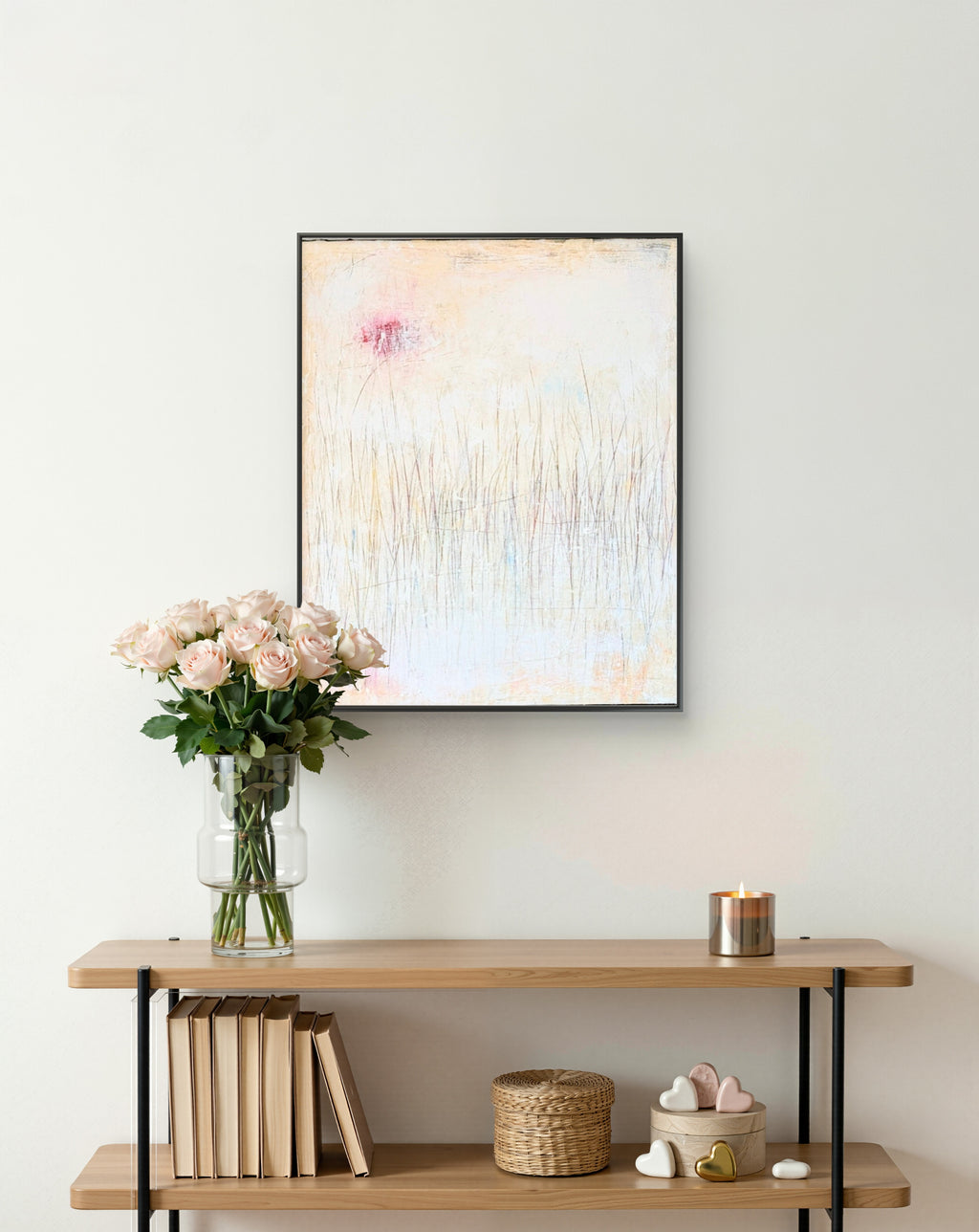 Abstraktes Gemälde – Gedankenregen Creme