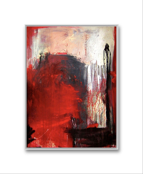 Song von den Ärzten – modernes Leinwandbild, Detailansicht Motiv 1.0. Schrei nach Liebe – Kraftvolle Ausdrucksstärke
Ein abstraktes Gemälde in Rot, Schwarz und Weiß, das mit seiner intensive