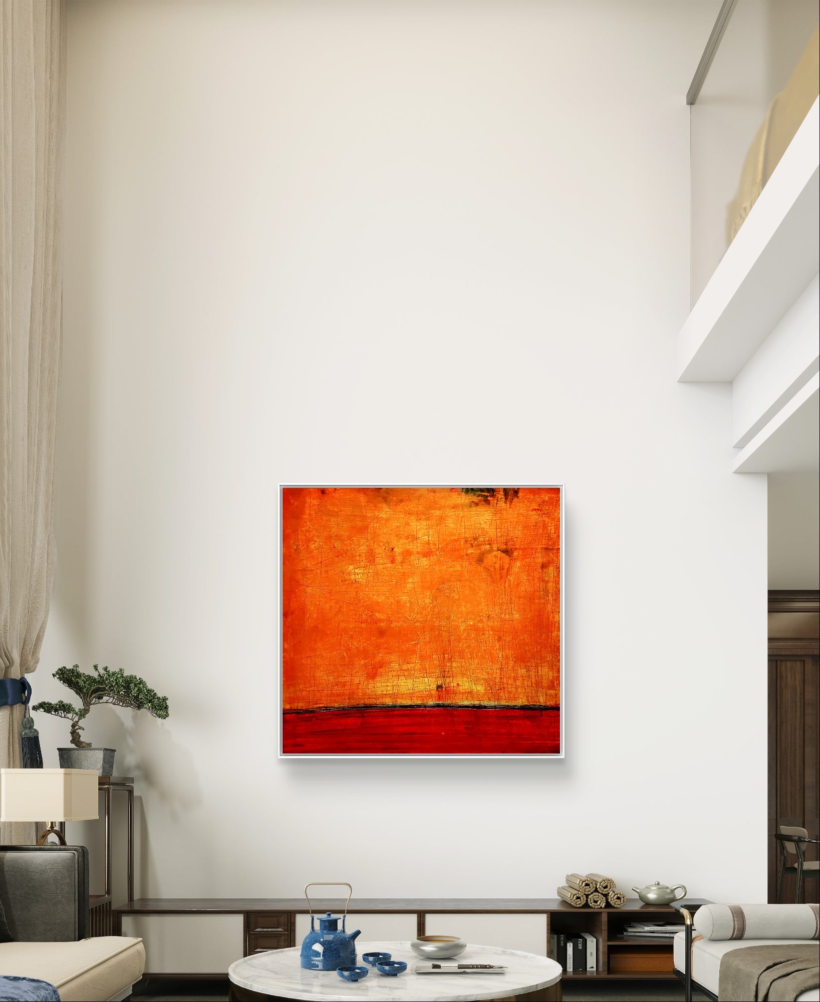 Ankerpunkte, Auftragskunst, abstrakte Bilder, Kunst, Bilder auf Leinwand, oranges-abstraktes-bild-landschaft-titel-ankerpunkte-auf-120-x-120-cm, abstrakte Bilder kaufen 