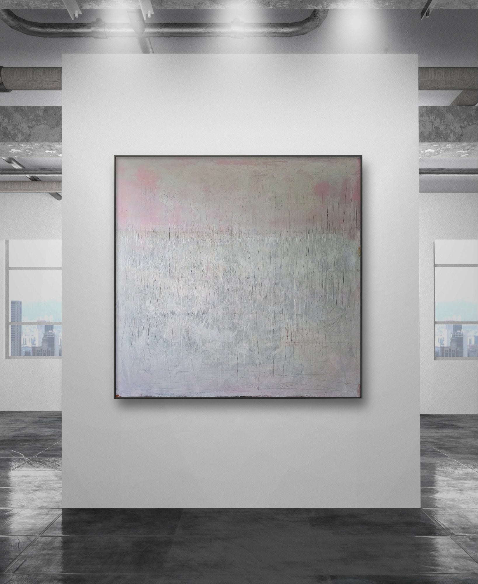 Auftragskunst, abstrakte Bilder, Rosa weißes Bild - Neustart - 160 × 160 cm,rosa-weisses-bild-gross, abstrakte Bilder kaufen ,