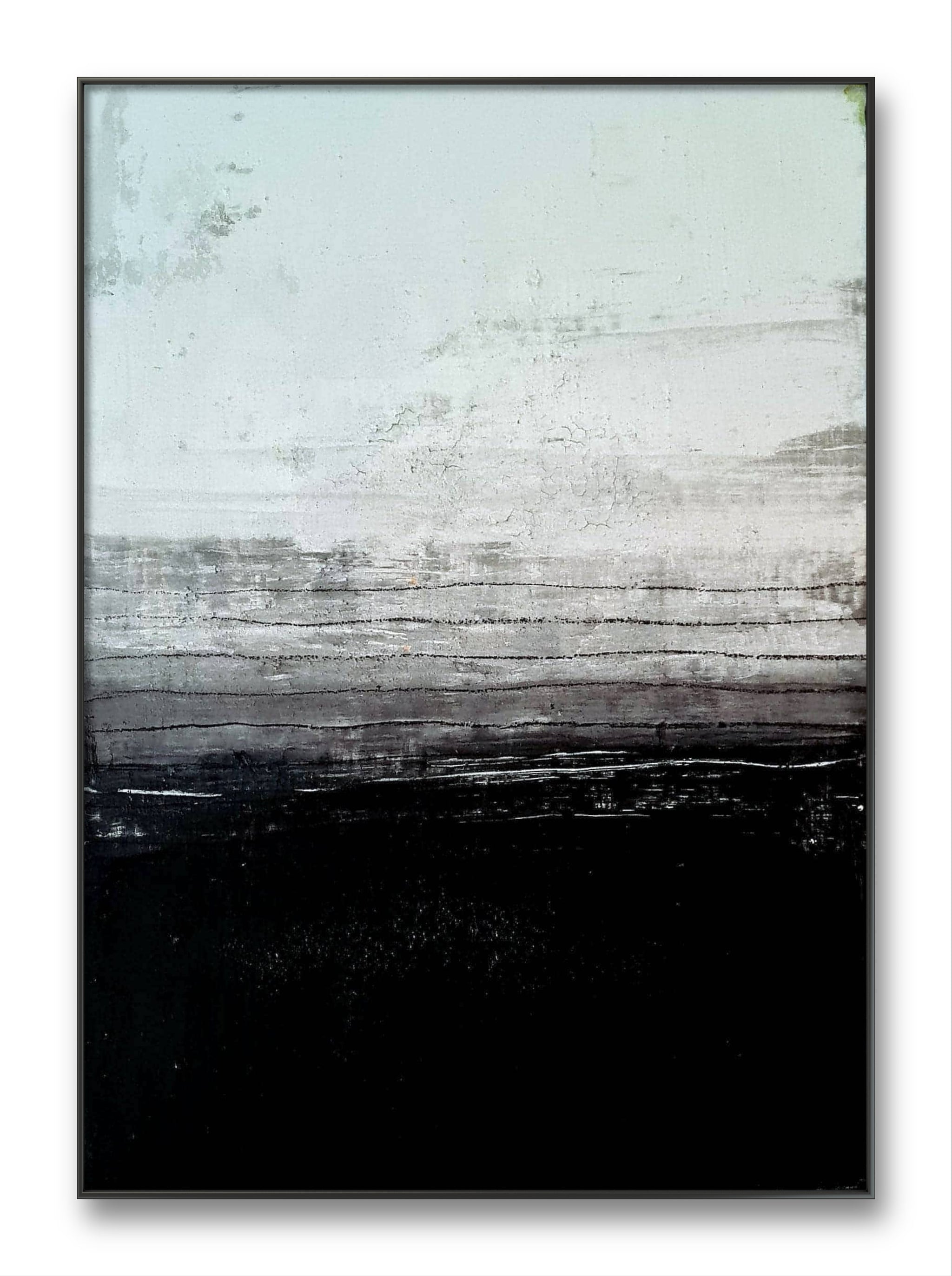 Zwei Seiten – modernes Leinwandbild, Detailansicht Motiv 1.0. Zwei Seiten (2) – Ausdruck in Schwarz, Weiß und Beton
Ein abstraktes Gemälde mit minimalistischer Gestaltung. Die Farbko