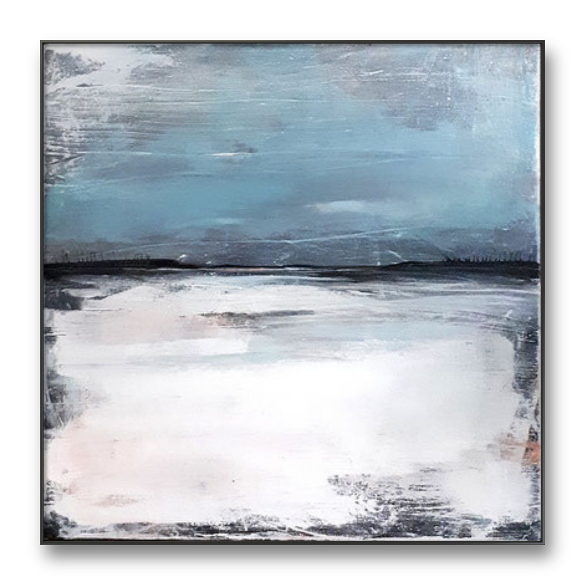 Hafendorf – modernes Leinwandbild, Detailansicht Motiv 1.0. Hafendorf – Ruhe und Inspiration auf Leinwand Das Kunstwerk „Hafendorf“ präsentiert eine abstrakte, informelle Landschaf