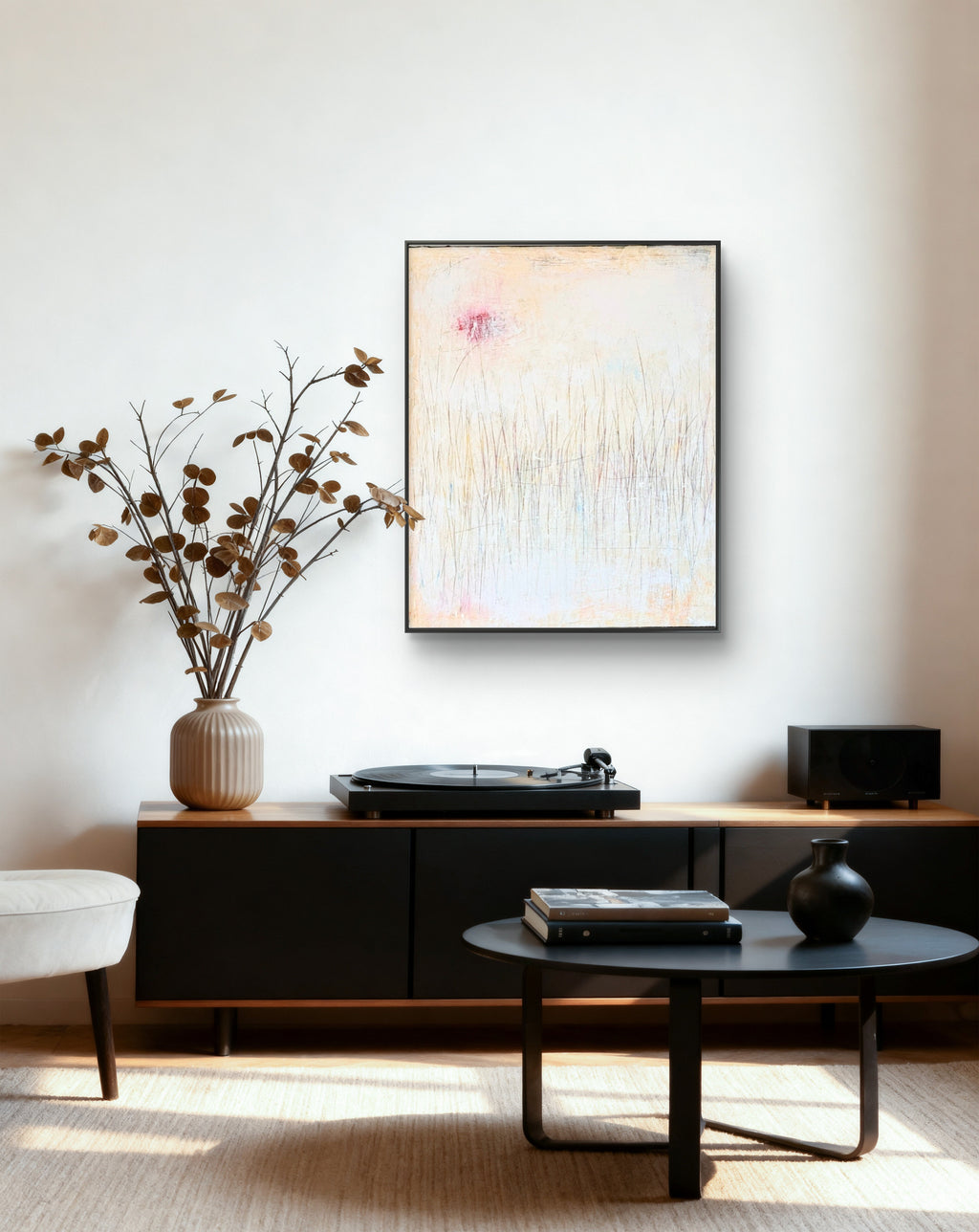 Abstraktes Gemälde – Gedankenregen Creme