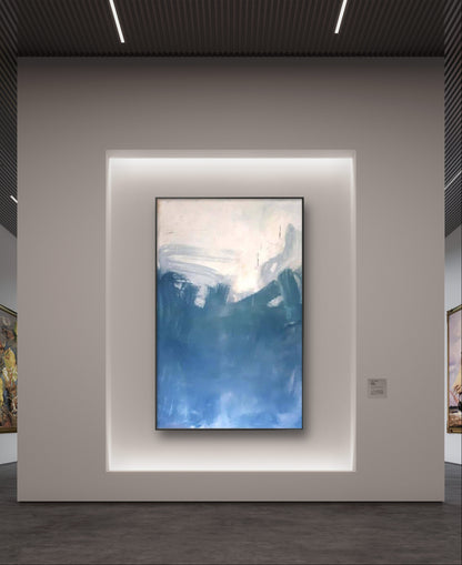Auftragskunst, abstrakte Bilder, Kraftvolle Harmonie: Ein abstraktes Gemälde in Blaugrau, Weiß und Beige,blaue-bilder-modern-abstrakt, abstrakte Bilder kaufen ,