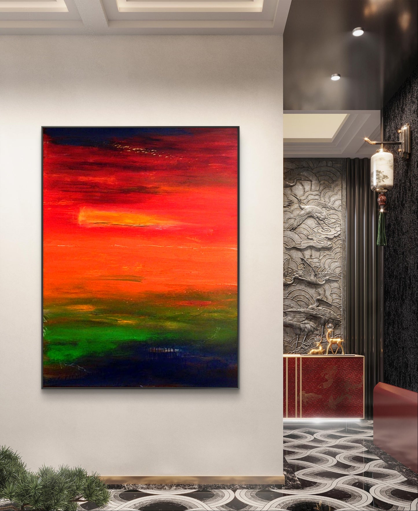 Abstraktes xxl Gemälde: Verschmelzung von Rot und Dunkelblau,abstrakte große Leinwandbilder abstrakte Bilder kaufen ,