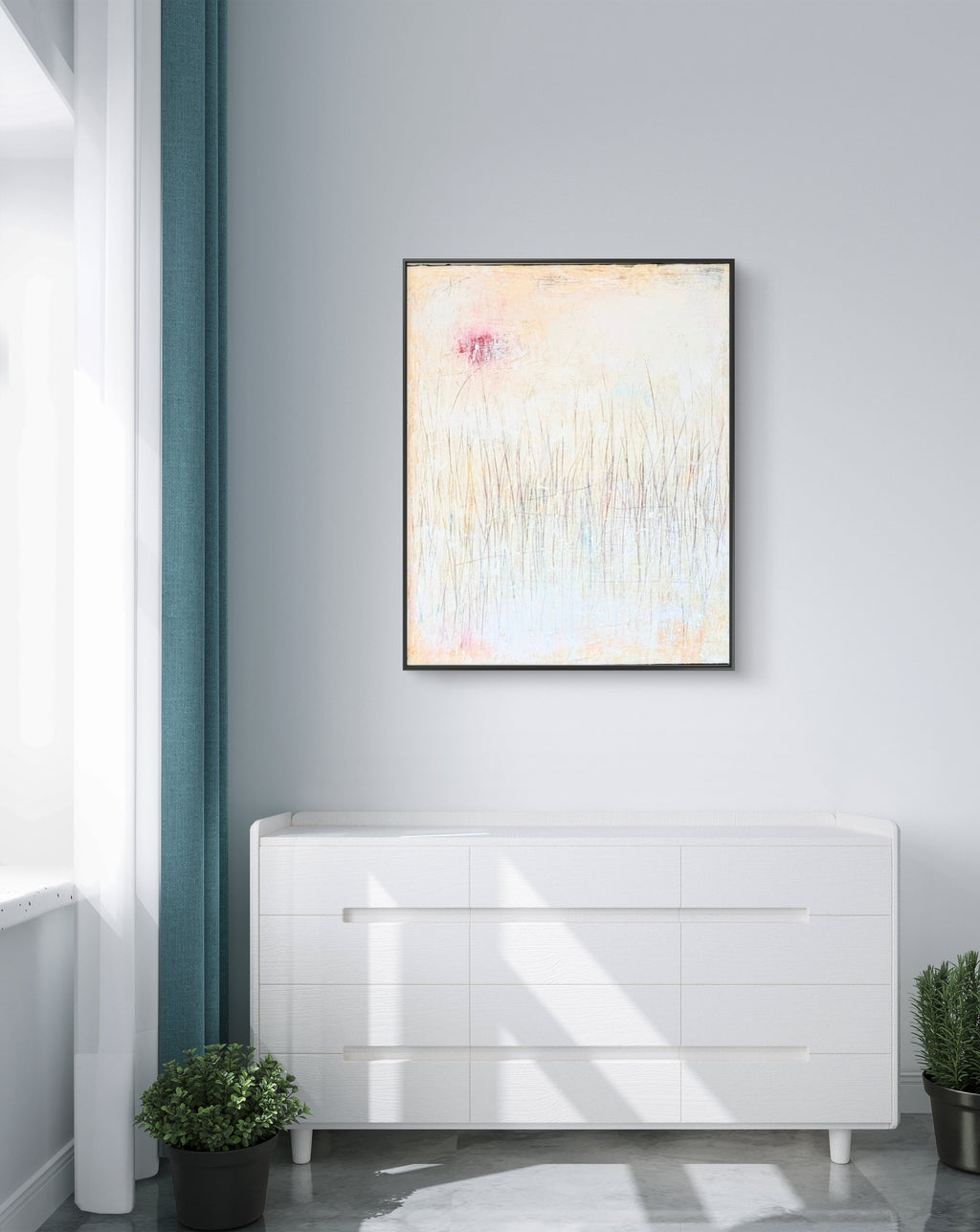 Abstraktes Gemälde – Gedankenregen Creme