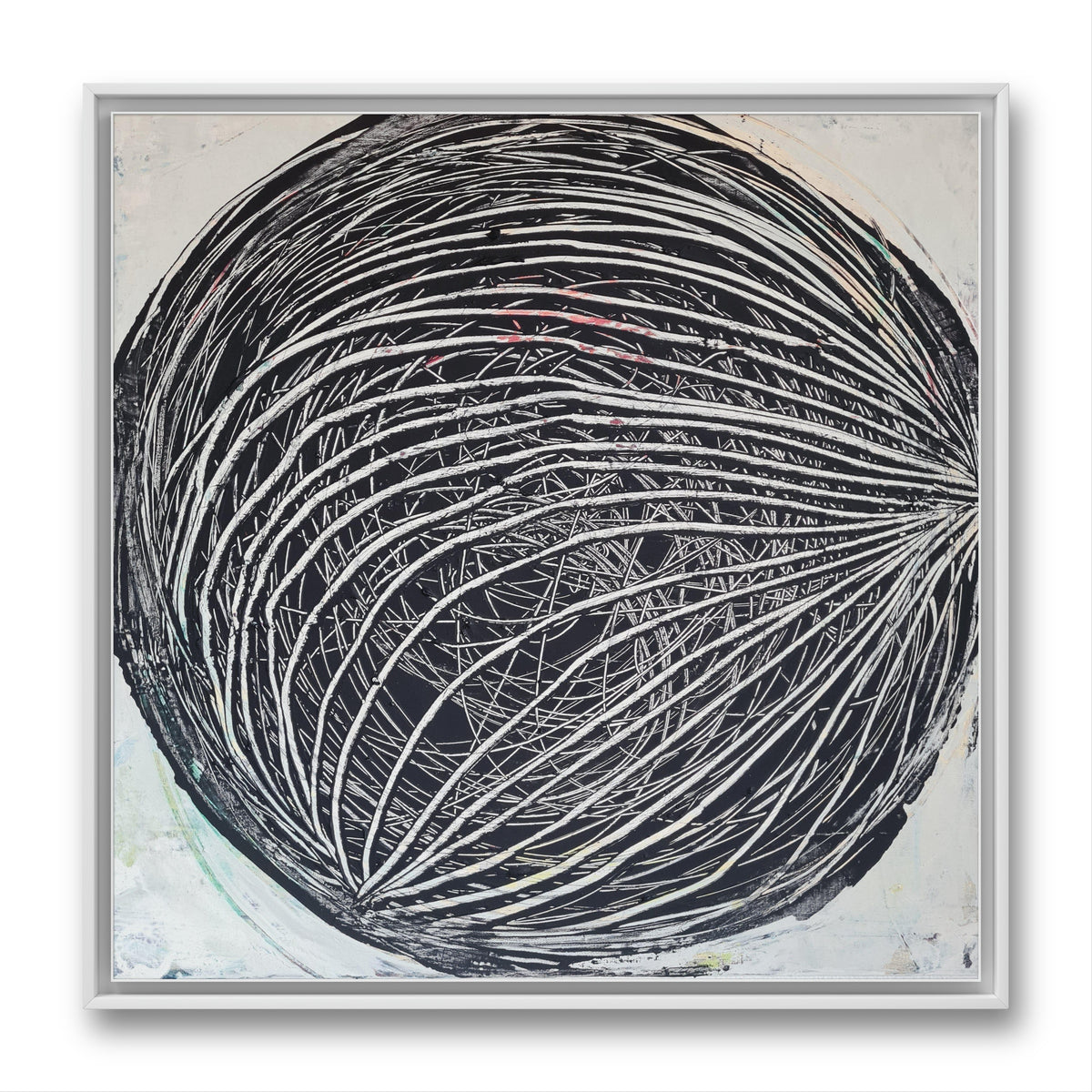 Durchsicht – modernes Leinwandbild, Detailansicht Motiv 1.0. Ein minimalistisches Kunstwerk im Format 60 x 60 cm, das durch seinen schwarz bemalten Rand einen eleganten Rahmen erhäl