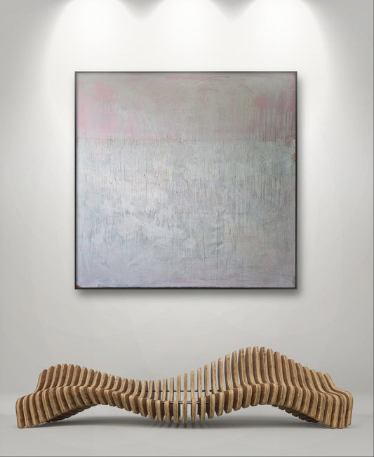 Rosa weißes Bild - Neustart - 160 × 160 cm,abstrakte große Leinwandbilder abstrakte Bilder kaufen ,