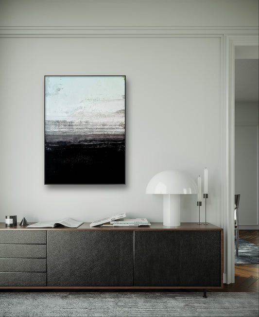 schwarzweißes Abstraktes Gemälde "Zwei Seiten (2)" aus regionalen Hölzern mit minimalistischem Design,abstrakte große Leinwandbilder abstrakte Bilder kaufen ,