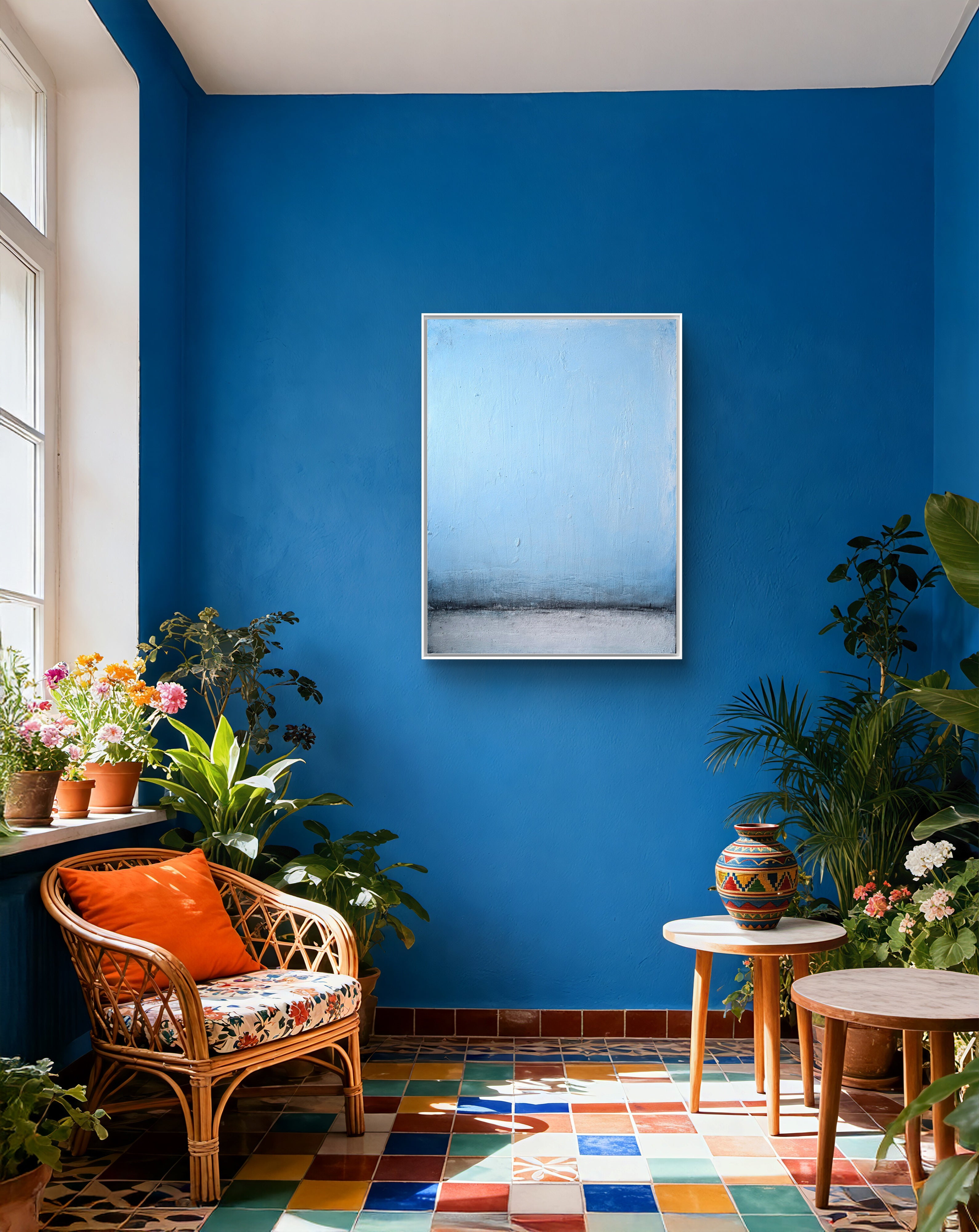 Neu!!!! laues abstraktes Gemälde – Nordtag