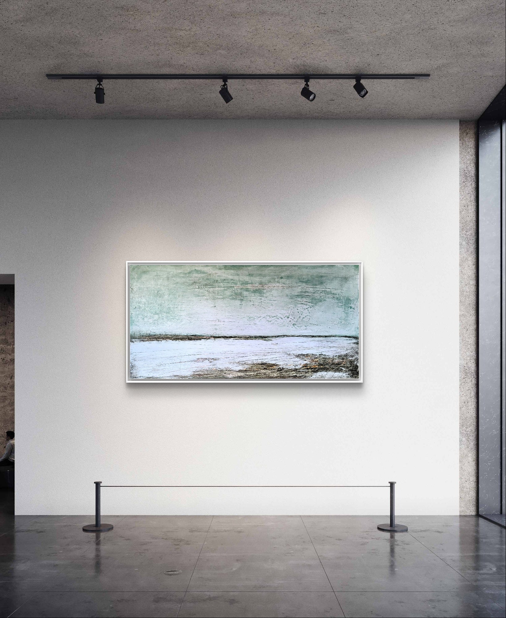 Abstraktes Gemälde – Verschiedene Welten – Zeitgenössische Kunst in Wohnraumansicht
