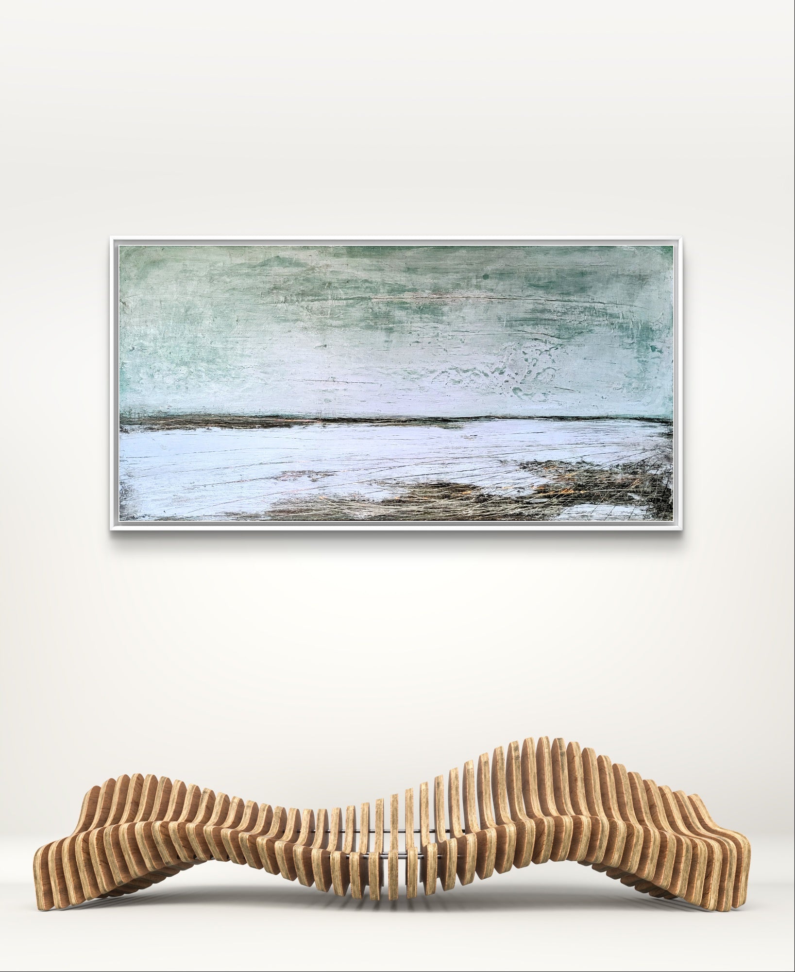 Abstraktes Gemälde – Verschiedene Welten – Abstrakte Wandkunst über Sofa