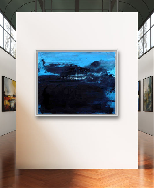Abstraktes schwarz blaues Bild als Auftrag für modernes Wohnen,abstrakte große Leinwandbilder abstrakte Bilder kaufen ,