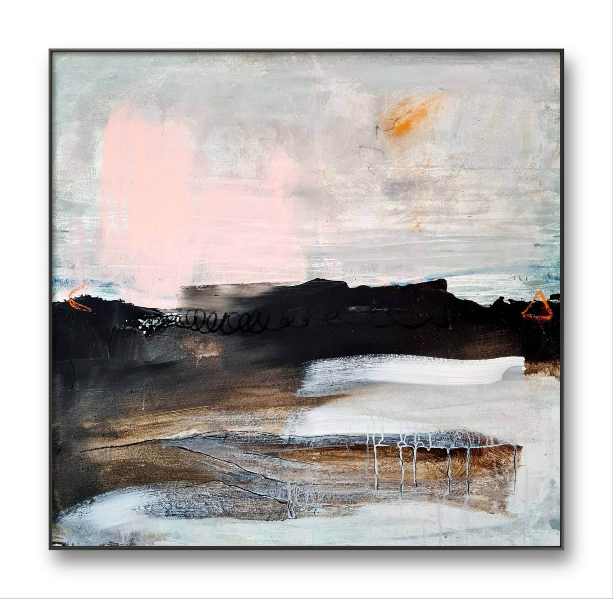 Herbstlandschaft – modernes Leinwandbild, Detailansicht Motiv 1.0. Herbstlandschaft – Emotionen in Harmonie
Dieses Auftragsbild vereint Schwarz, Braun, Rosa und Grau zu einer tiefen, ausd