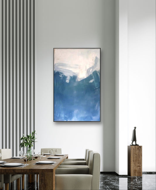Kraftvolle Harmonie: Ein abstraktes Gemälde in Blaugrau, Weiß und Beige,abstrakte große Leinwandbilder abstrakte Bilder kaufen ,