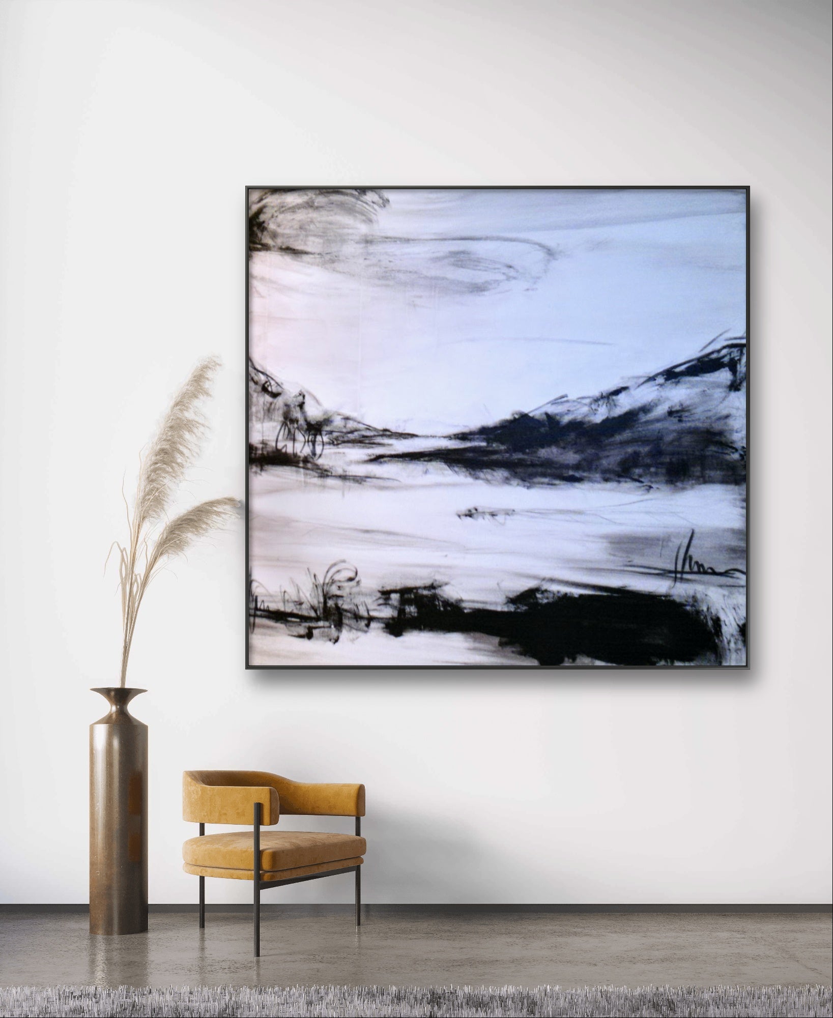 Schneeland - großes abstraltes schwarzweiß Bild,abstrakte große Leinwandbilder abstrakte Bilder kaufen ,