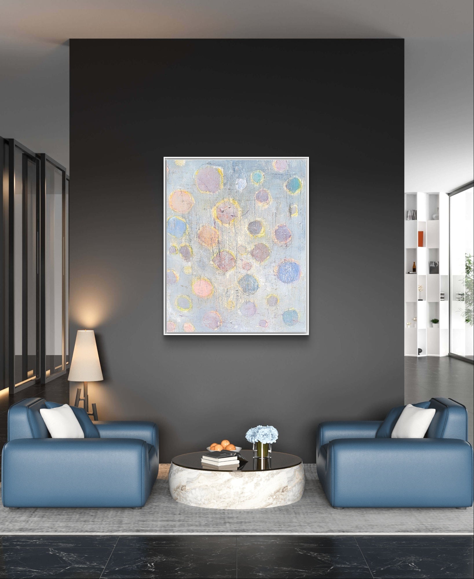 Hellblaues - Bild - Frühlingsnebel – sofort versandbereites Leinwandbild in nan, großes Kunstwerk für moderne Wohnräume