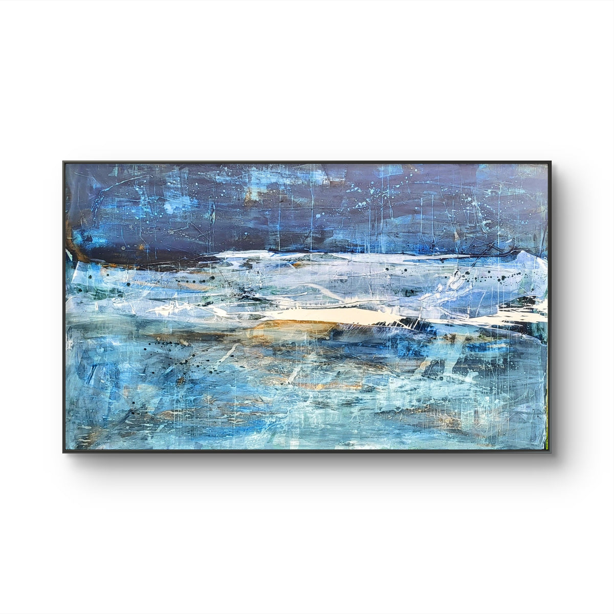 160.0cm cm großes blaues Original Gemälde Großes blaues Bild - Nachtfahrt sofort lieferbar – großes Leinwandbild für Wohnzimmer über Sofa, direkt versandbereit