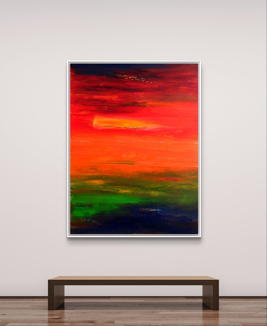 Abstraktes großes Gemälde in rot – Abstrakte Wandkunst über Sofa