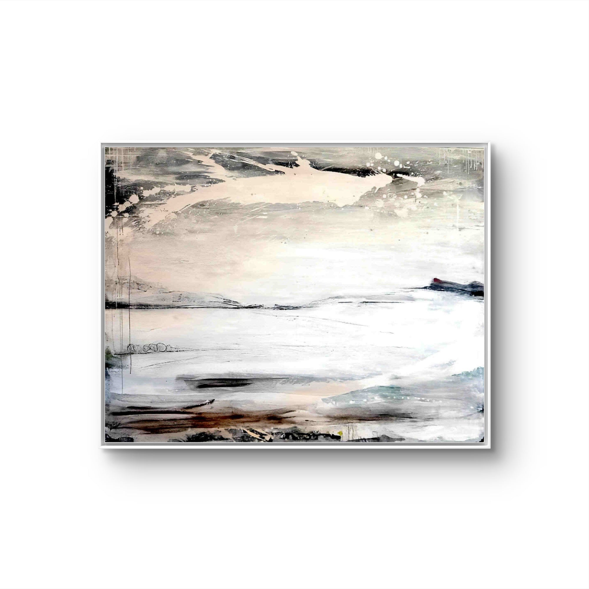 Lichthüter – modernes Leinwandbild, Detailansicht Motiv 1.0. Abstrakte Kunst als Auftragsarbeit
"Lichthüter" ist ein modernes Gemälde in Weiß, Schwarz und Beige. Die Farben wirken r