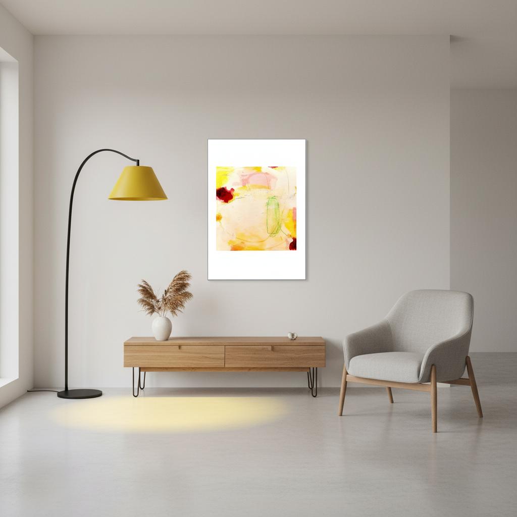 Abstraktes gelbes Poster "Picknick“ – Kunst für hohe Räume und große Wände