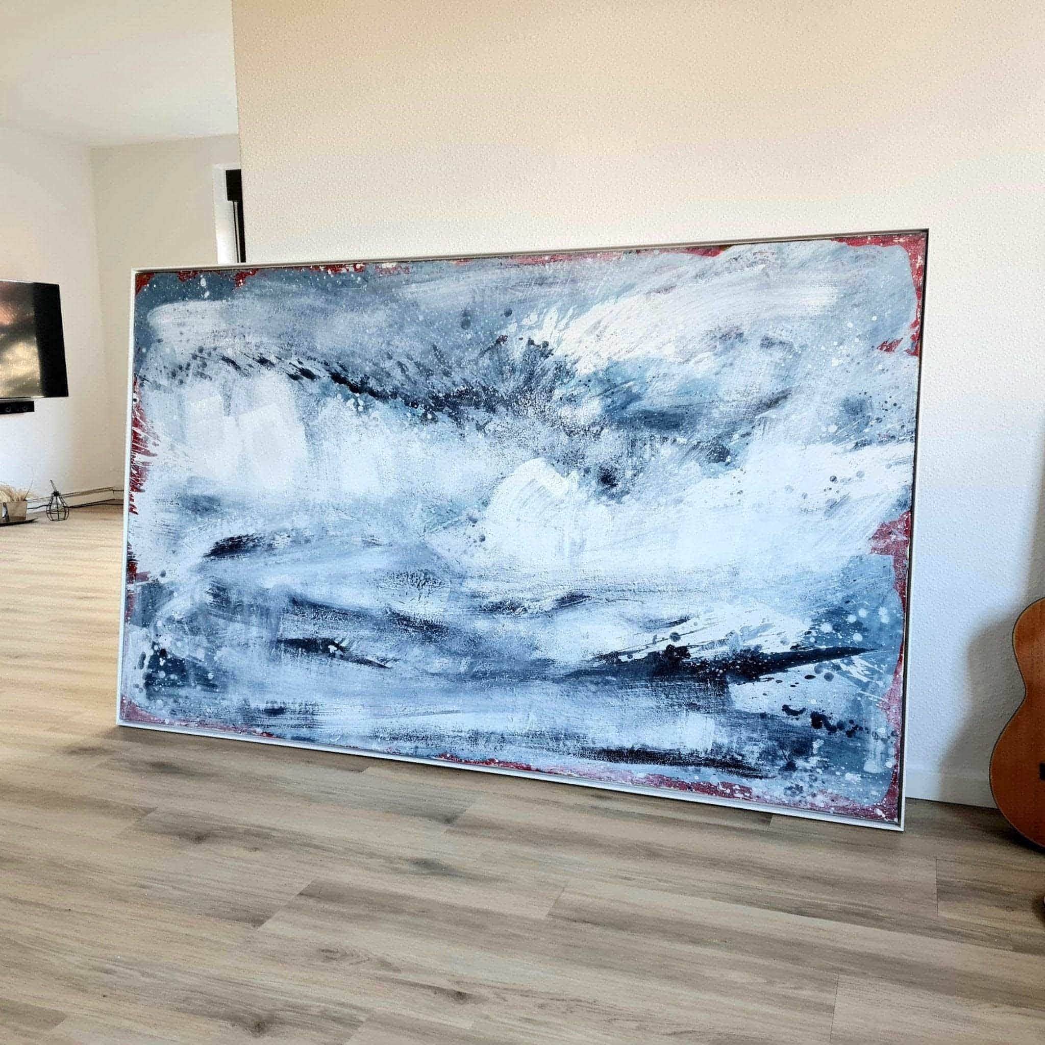 Blaues xxl Bild Morgentau – sofort versandbereites Leinwandbild in nan, großes Kunstwerk für moderne Wohnräume
