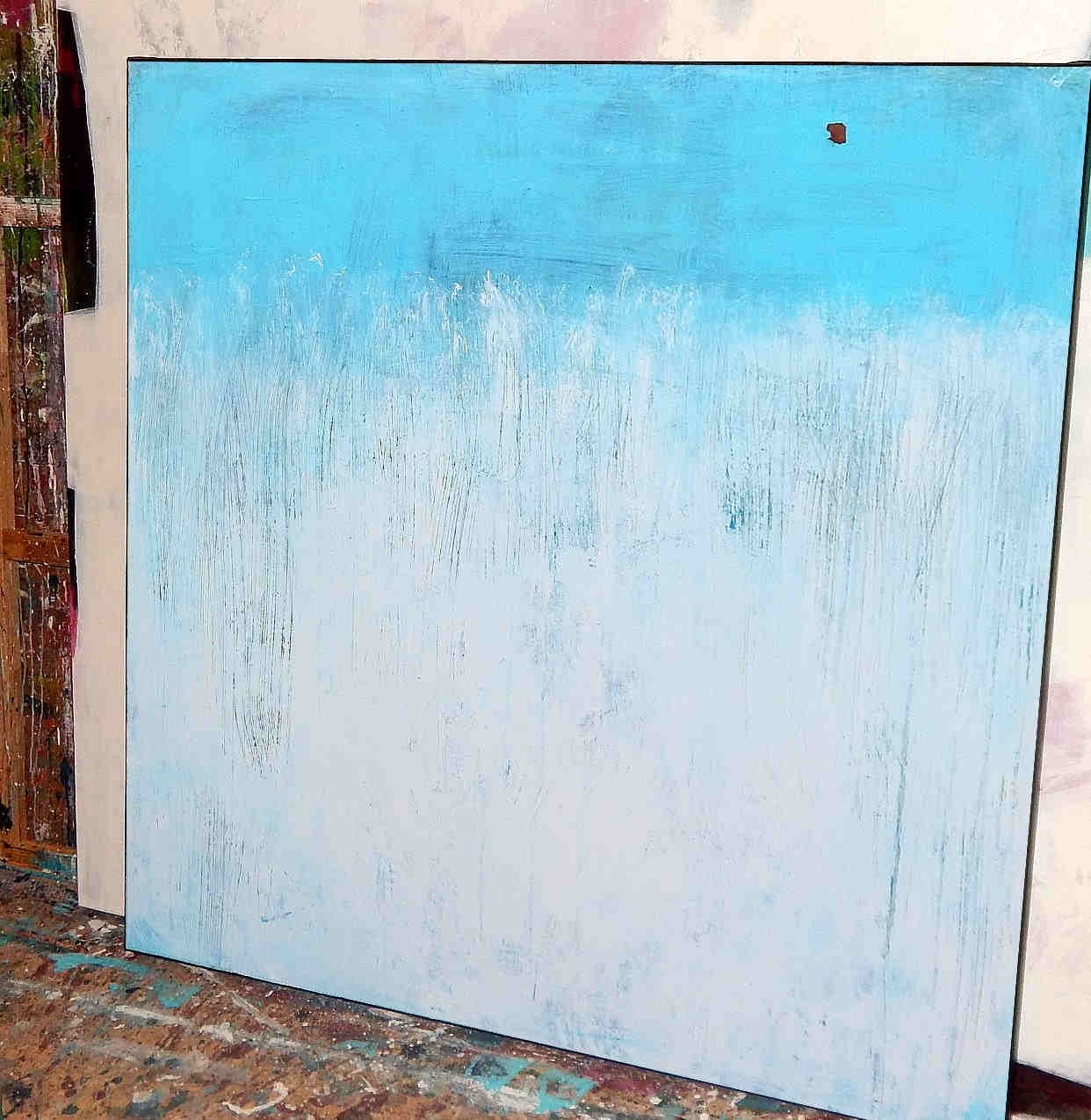 Ankunft, Auftragskunst, abstrakte Bilder, Kunst, Abstrakte Kunst auf Leinwand, ankunft-blaues-weisses-bild-kratztechnik, abstrakte Bilder kaufen 