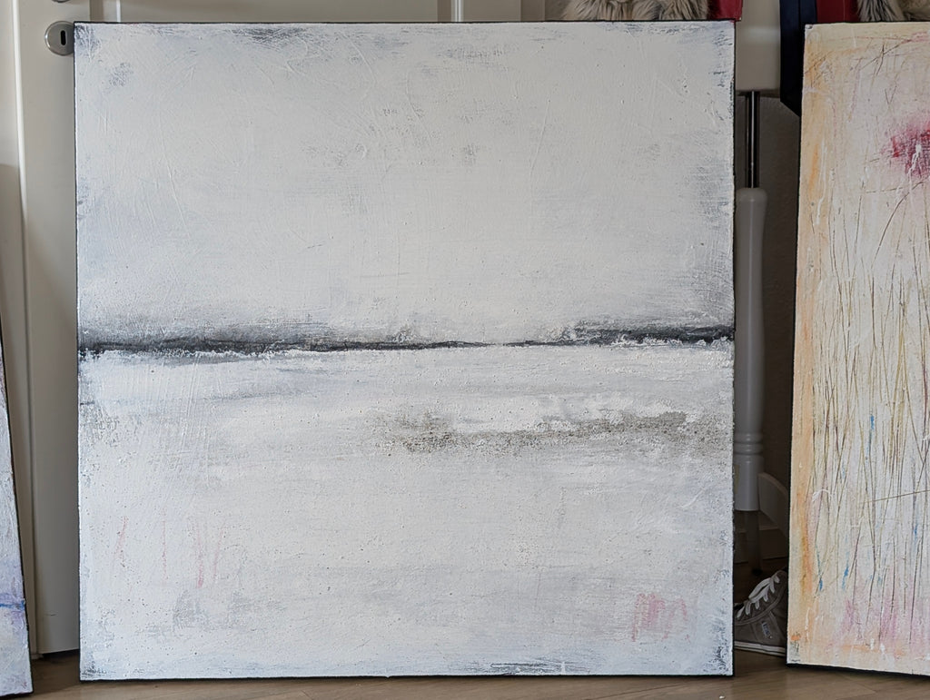 Abstraktes Gemälde – 100 x 100 cm Landgang weiß