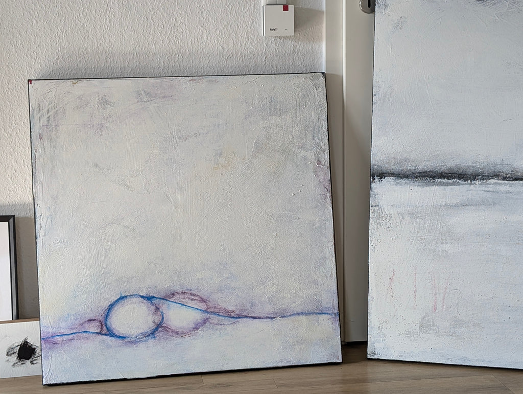 Abstraktes Gemälde – Sommeranfang weiß lila