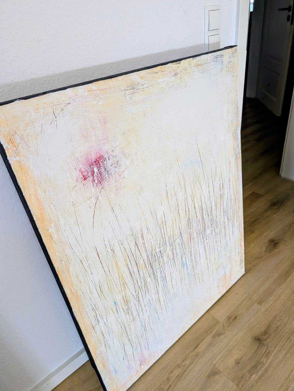 Abstraktes Gemälde – Gedankenregen Creme