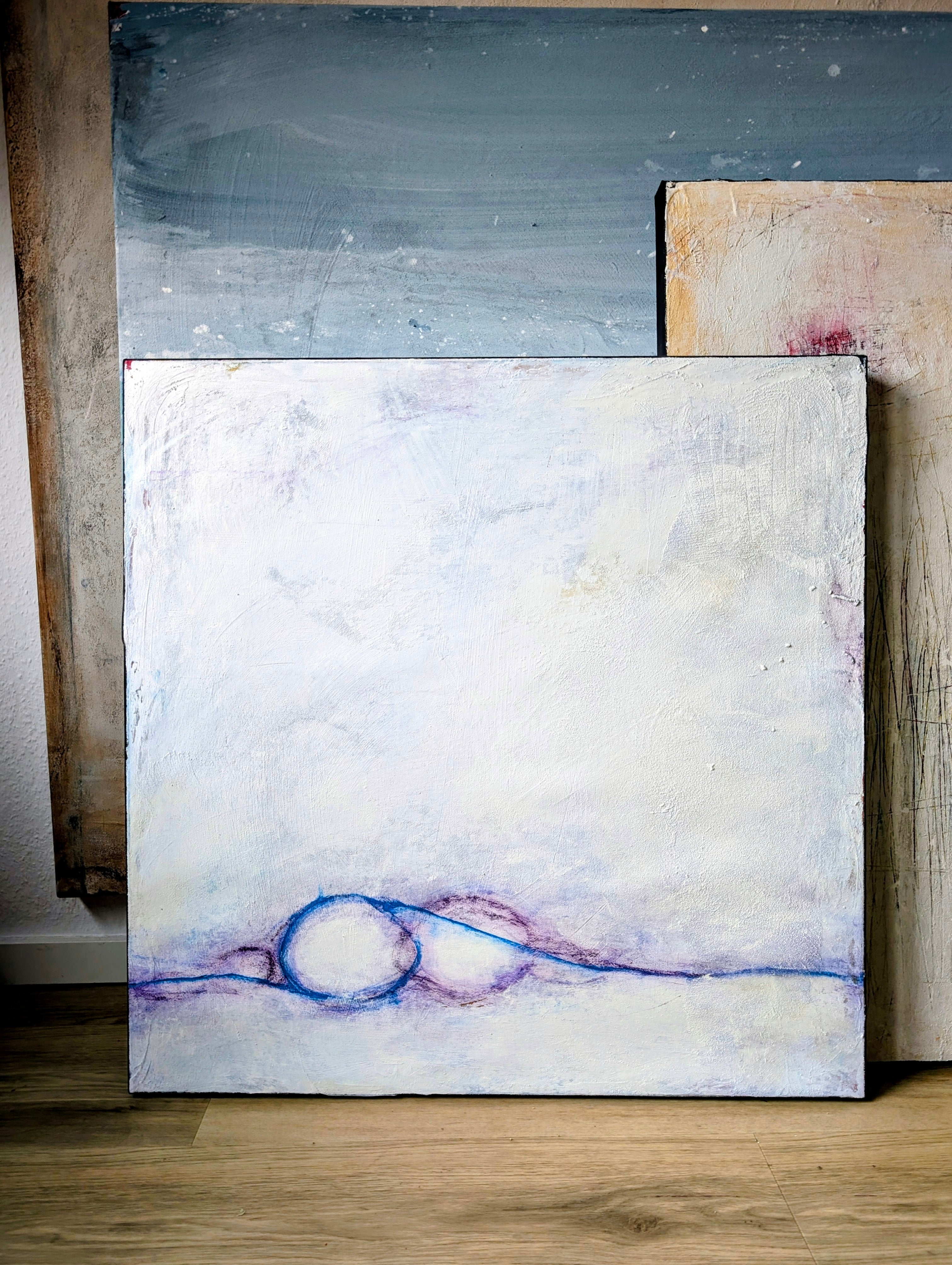 Neu!!!! Abstraktes Gemälde – Sommeranfang weiß lila