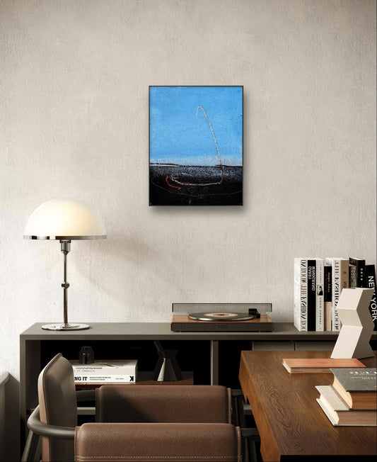 Auftragskunst, abstrakte Bilder, Blaues Bild mit Segelschiff / 50 x 40 cm,blaue-bilder-fur-kuche, abstrakte Bilder kaufen ,