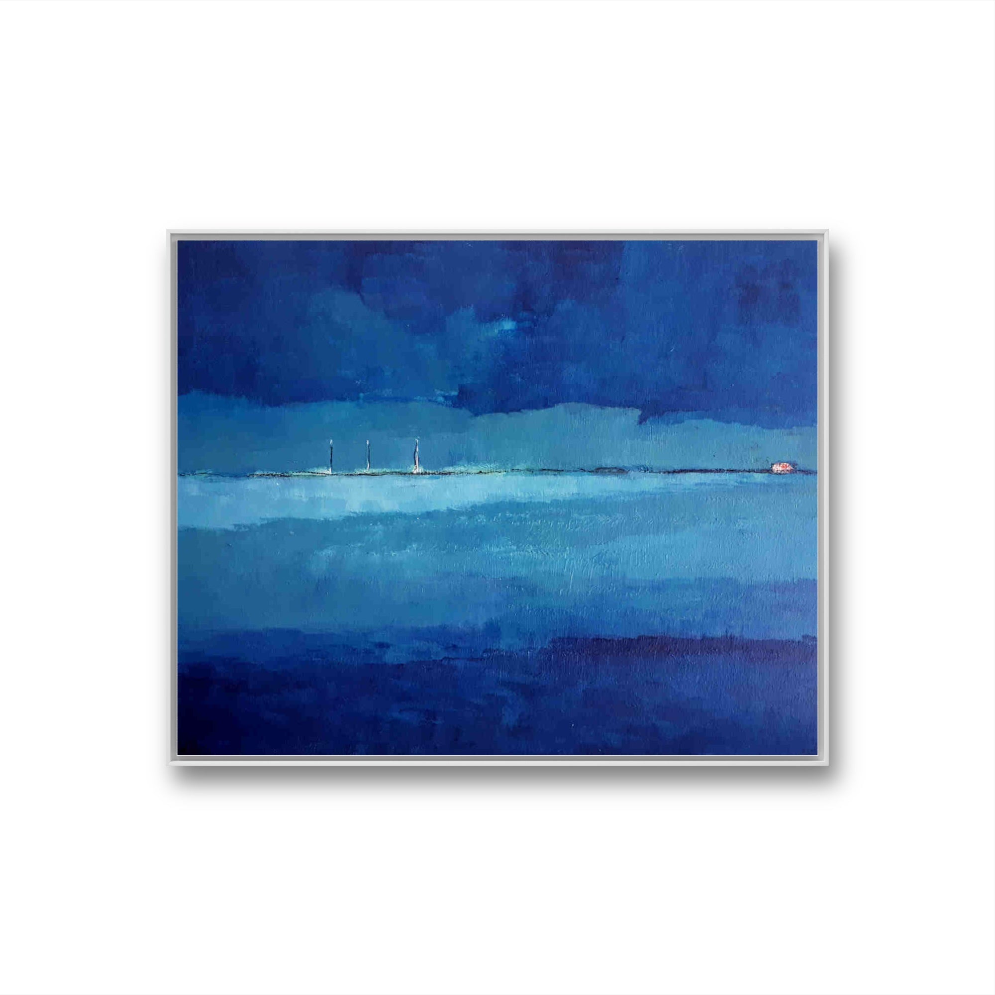 Urlaubsreise – modernes Leinwandbild, Detailansicht Motiv 1.0. Die Nordseetöne und beruhigenden Blauschichten dieses Werkes bringen die Gelassenheit einer Küstenlandschaft direkt in d