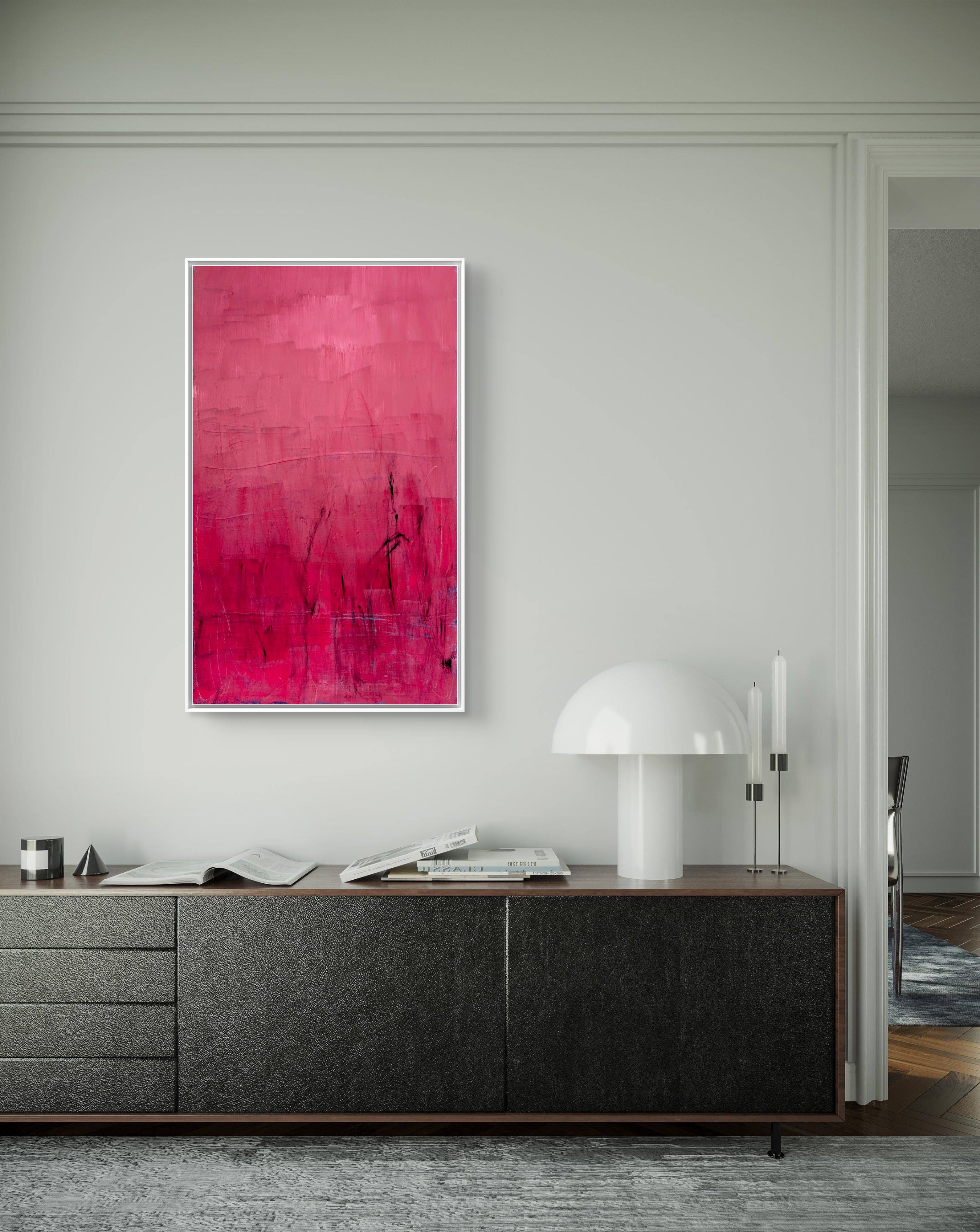 rotes Bild Wesenskraft – Nahansicht der Struktur – graues abstraktes Originalgemälde – intime Wirkung – stille Tiefe – Auftragsmalerei – Bild malen lassen